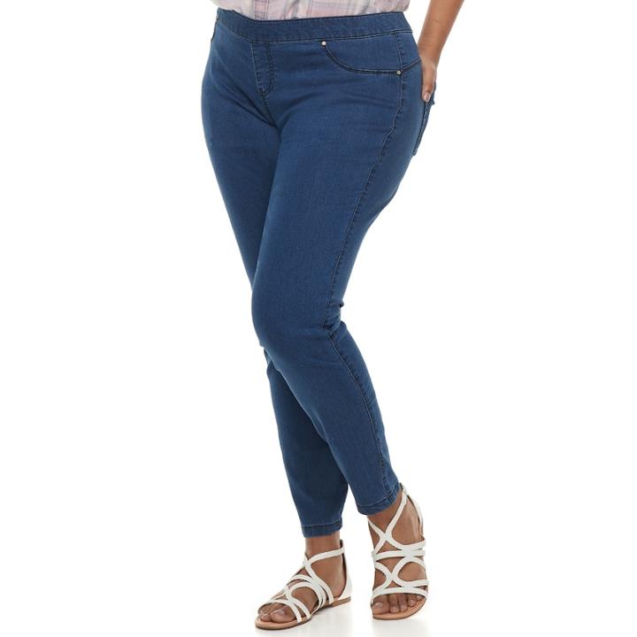 Plus Size Juniors' Plus Amethyst Pull-on Skinny Jeans, Teens, Size: 1xl, Dark Blue