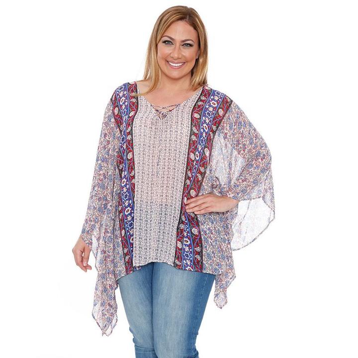 Plus Size White Mark Poncho Tunic, Women's, Size: 2xl, Dark Red