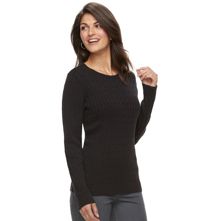 Women's Croft & Barrow&reg; Essential Cable-knit Crewneck Sweater, Size: Medium, Black