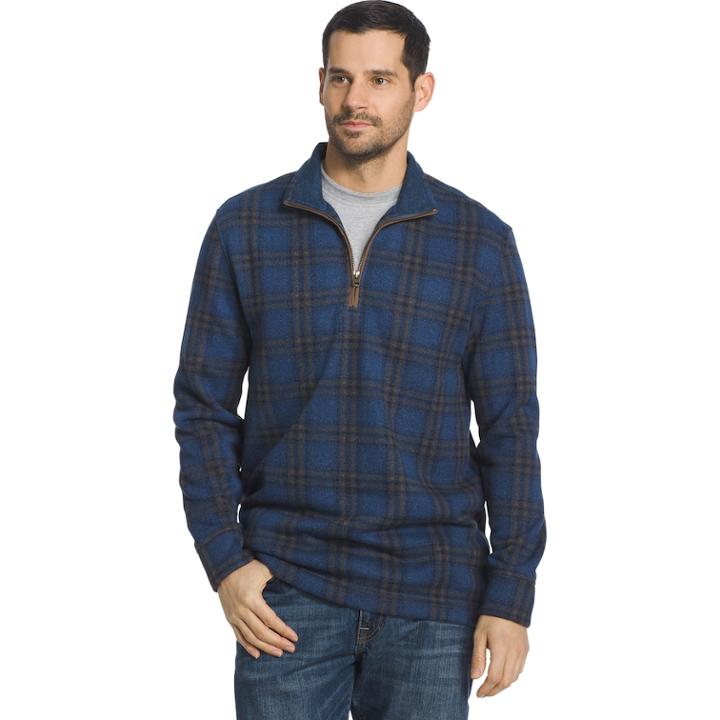 Big & Tall Men's Arrow Classic-fit Windowpane Fleece Quarter-zip Sweater, Size: 3xb, Turquoise/blue (turq/aqua)