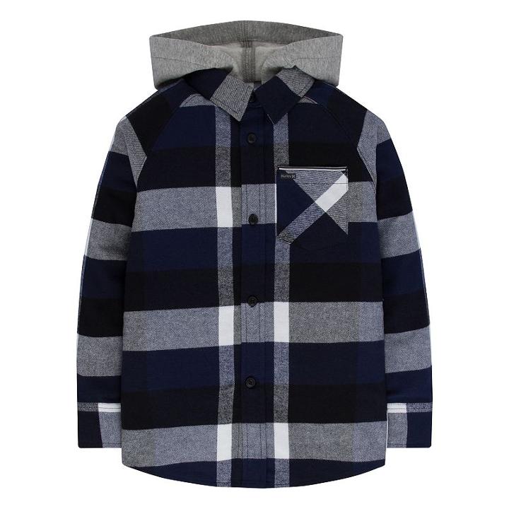 Boys 4-7 Hurley Hooded Button-down Flannel Shirt, Boy's, Size: 6, Blue (navy)