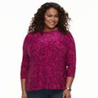 Plus Size Croft & Barrow&reg; Knit Jacquard Tee, Women's, Size: 1xl, Dark Pink