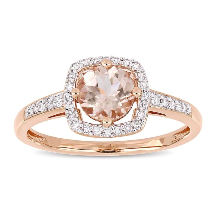10k Rose Gold 1/8 Carat T.w. Diamond Morganite Frame Ring, Women's, Size: 5, Pink