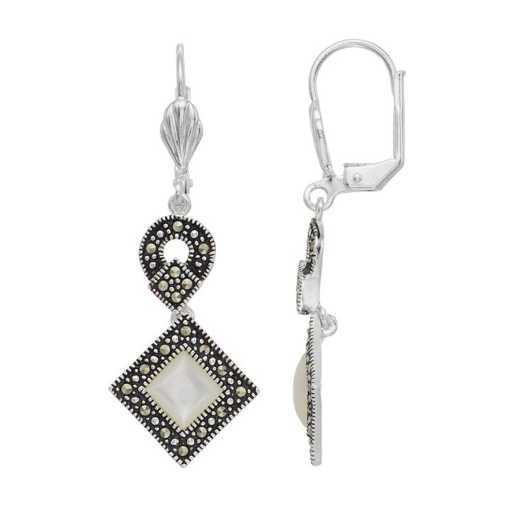 Sterling Silver Mother-of-pearl & Marcasite Drop Earrings, Women's, White