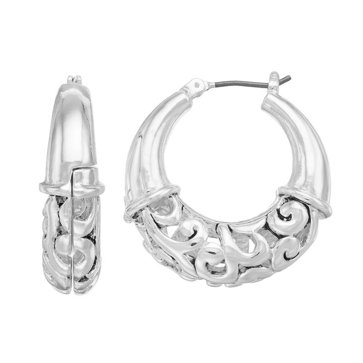Napier Filigree Tapered Hoop Earrings, Women's, Silver