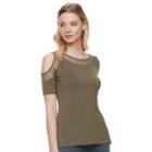 Women's Rock & Republic&reg; Cold-shoulder Studded Tee, Size: Xs, Dark Green