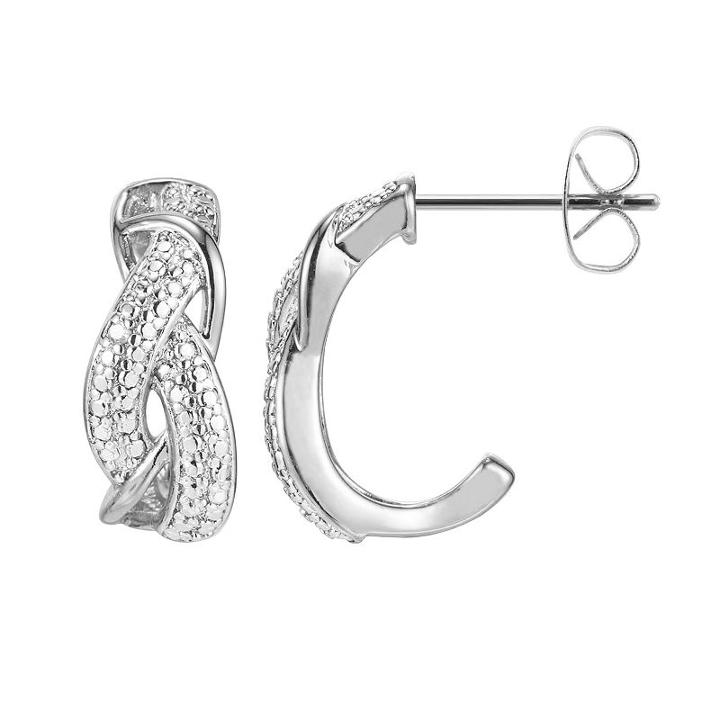 Sterling Silver Diamond Accent Twist J- Hoop Earrings, Women's, Grey