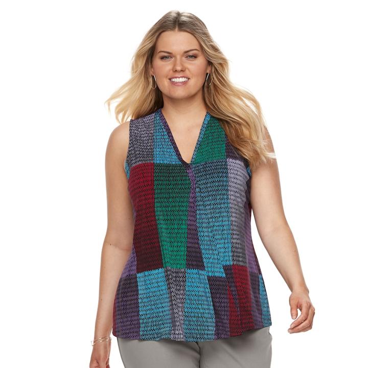 Plus Size Dana Buchman Pleated V-neck Tank, Women's, Size: 1xl, Drk Purple