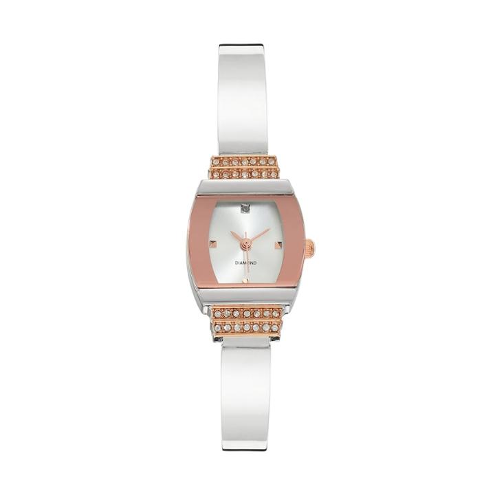 Women's Diamond Two Tone Half Bangle Watch, Silver