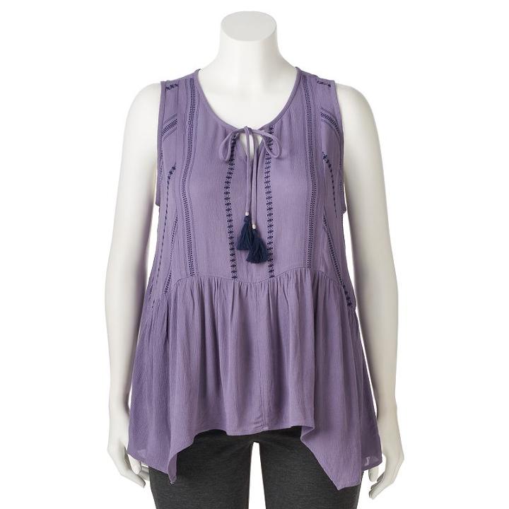 Juniors' Plus Size Mudd&reg; Flounce Tassel Tank, Girl's, Size: 3xl, Med Purple