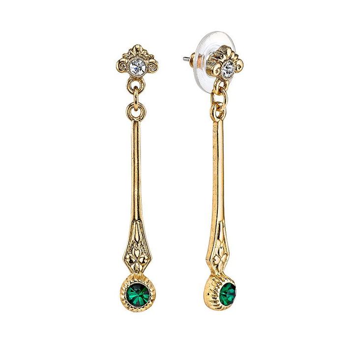 Downton Abbey Silver Tone Simulated Crystal Linear Drop Earrings, Women's, Green