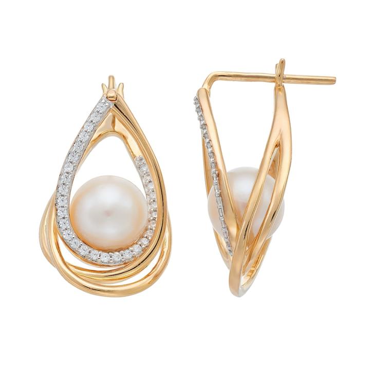 14k Gold Freshwater Cultured Pearl & 1/3 Carat T.w. Diamond Teardrop Earrings, Women's, White