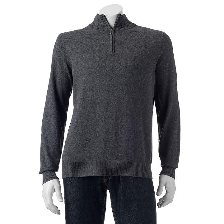 Men's Croft & Barrow&reg; Classic-fit Solid 12gg Quarter-zip Sweater, Size: Medium, Dark Grey