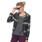 Women's Rock & Republic&reg; Tie-dye Moto Faux-leather Jacket, Size: Medium, Black