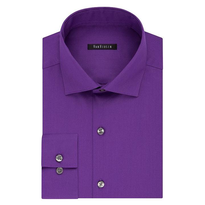 Men's Van Heusen Slim-fit Lux Sateen No-iron Dress Shirt, Size: 16.5-34/35, Purple Oth