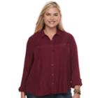 Juniors' Plus Size Mudd&reg; Solid Utility Shirt, Teens, Size: 2xl, Dark Pink