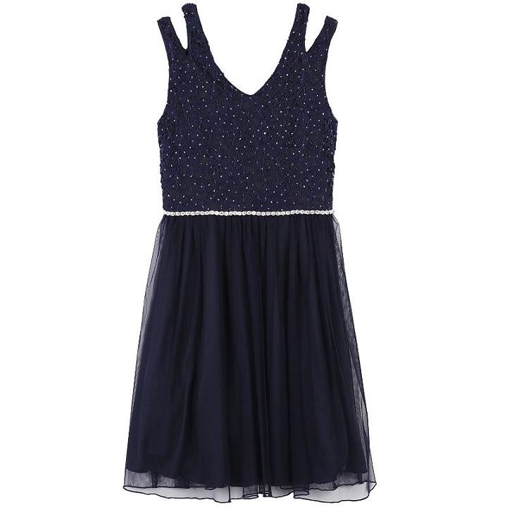 Girls 7-16 & Plus Size Speechless Glitter Lace Tulle Dress, Size: 14, Blue (navy)