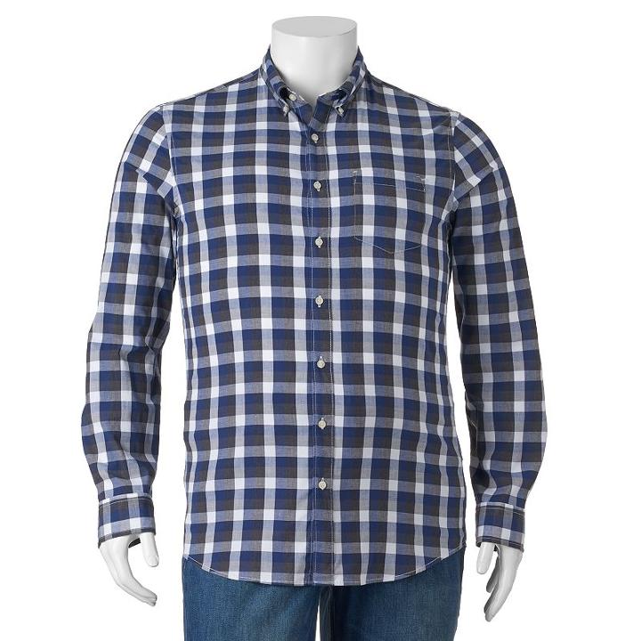 Big & Tall Sonoma Goods For Life&trade; Slim-fit Plaid Poplin Stretch Button-down Shirt, Men's, Size: Xl Tall, Dark Blue