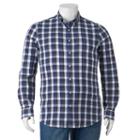 Big & Tall Sonoma Goods For Life&trade; Slim-fit Plaid Poplin Stretch Button-down Shirt, Men's, Size: Xl Tall, Dark Blue