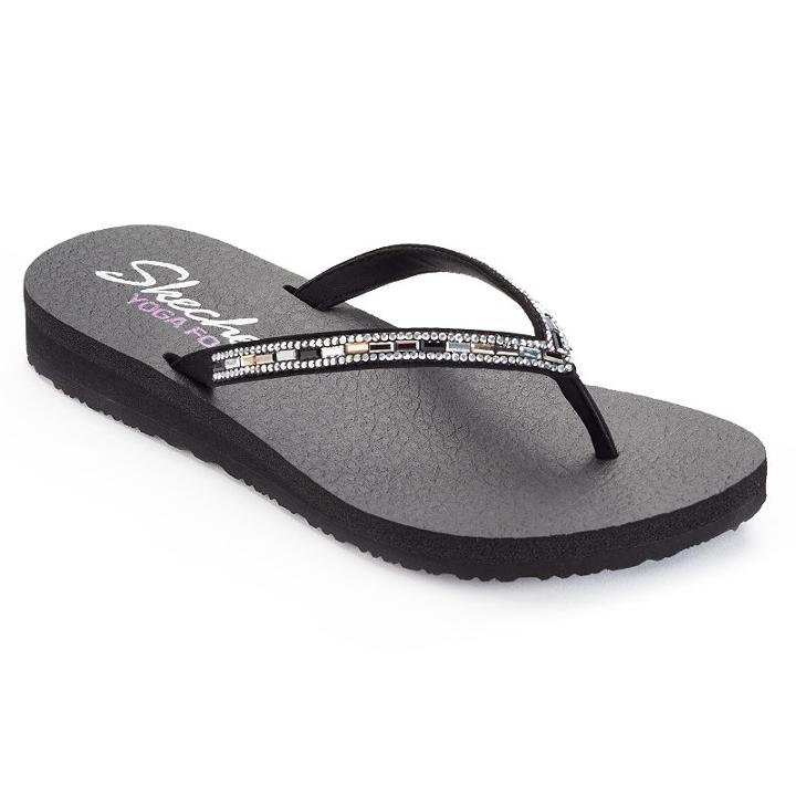 Skechers Meditation Desert Women's Rhinestone Yoga Mat Wedge Flip-flops, Size: 8, Grey (charcoal)