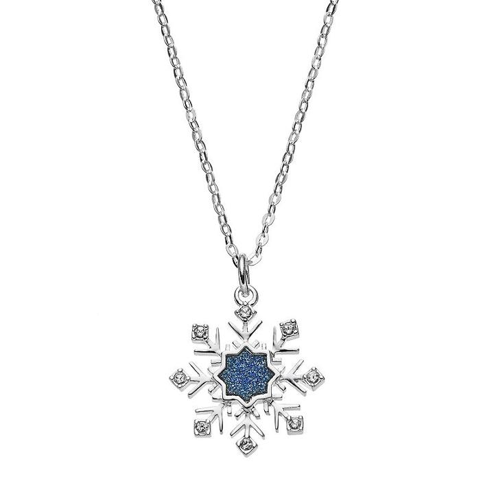 Brilliance Silver Plated Glitter Snowflake Pendant With Swarovski Crystals, Women's, Blue