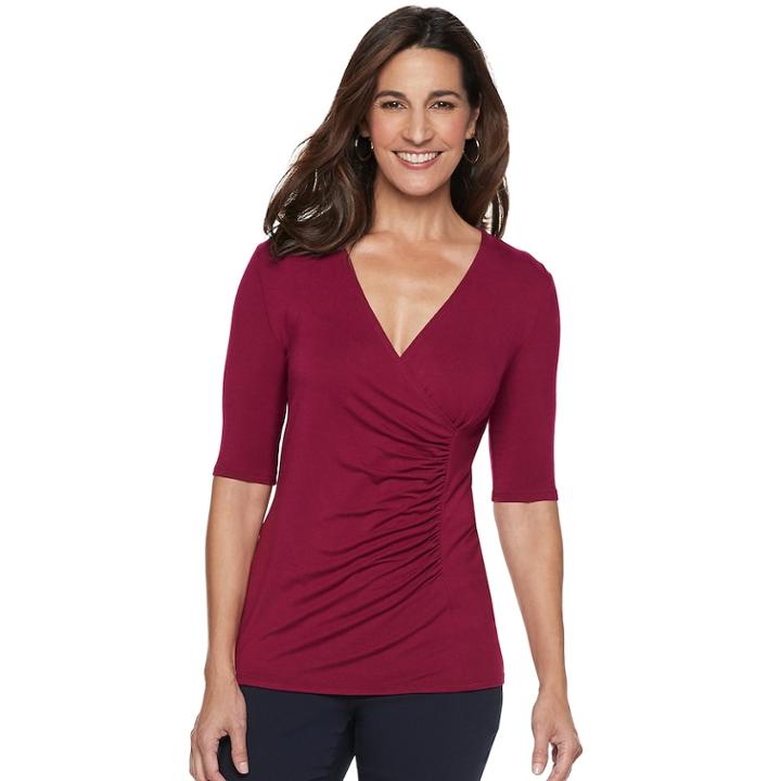 Women's Dana Buchman Printed Surplice Top, Size: Medium, Pink