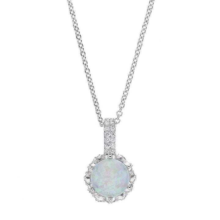 Sophie Miller Sterling Silver Lab-created Opal & Cubic Zirconia Pendant, Women's, Size: 16, White
