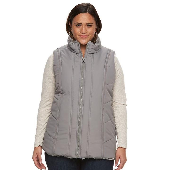 Plus Size Women's Mo-ka Reversible Puffer Vest, Size: 2xl, Grey