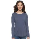 Juniors' Pink Republic Lace-up Raglan Tee, Teens, Size: Medium, Dark Blue