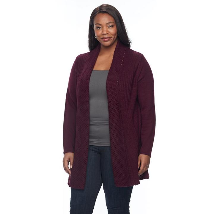 Plus Size Napa Valley Textured Open-front Cardigan, Women's, Size: 3xl, Dark Red