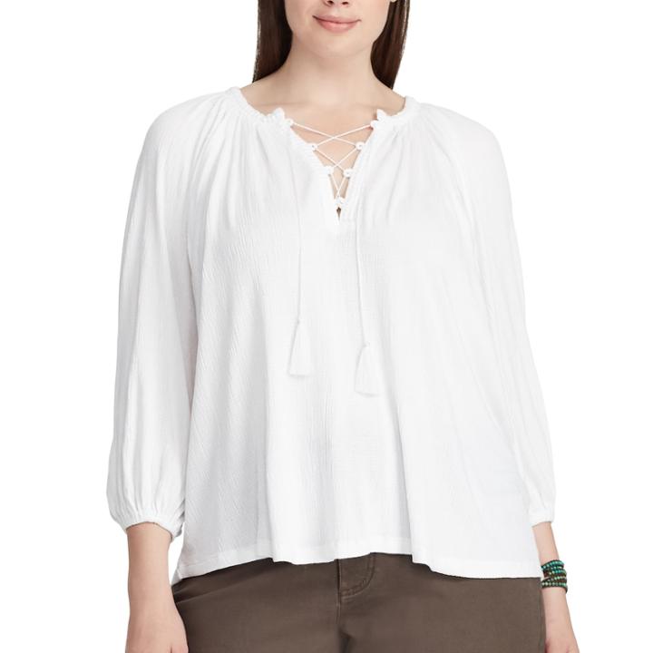 Plus Size Chaps Crinkled Crepe Peasant Top, Women's, Size: 3xl, White