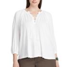 Plus Size Chaps Crinkled Crepe Peasant Top, Women's, Size: 3xl, White