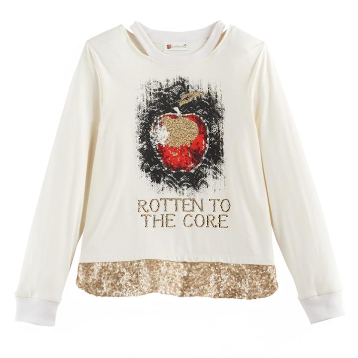 Disney D-signed Descendants 2 Girls 7-16 Rotten To The Core Sequin Hem Top, Size: Large, Med Yellow