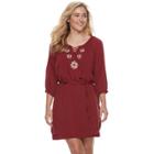 Women's Sonoma Goods For Life&trade; Embroidered Peasant Dress, Size: Small, Dark Red