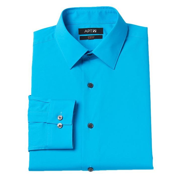 Men's Apt. 9&reg; Slim-fit Stretch Spread-collar Dress Shirt, Size: 15.5-34/35, Light Blue