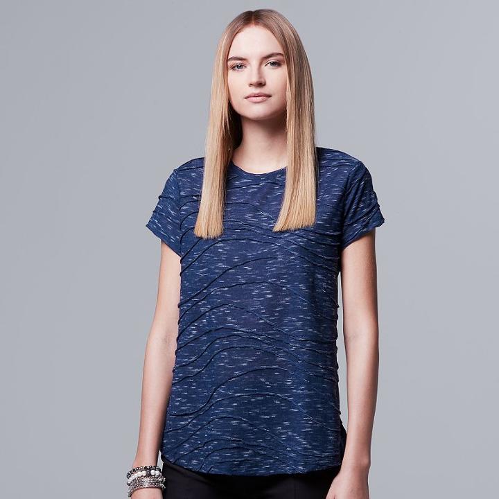 Women's Simply Vera Vera Wang Windy Space-dye Jacquard Tee, Size: Xs, Blue