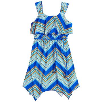 Girls 7-16 Three Pink Hearts Printed Sharkbite Hem Dress, Size: 8, Med Blue