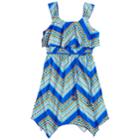 Girls 7-16 Three Pink Hearts Printed Sharkbite Hem Dress, Size: 8, Med Blue