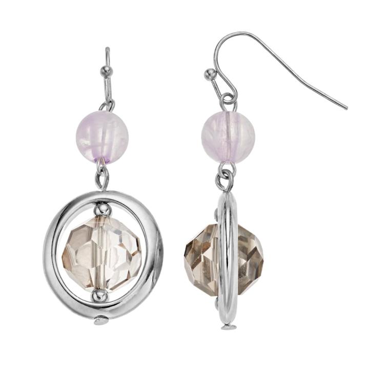 Purple Bead Hoop Drop Earrings, Women's, Grey