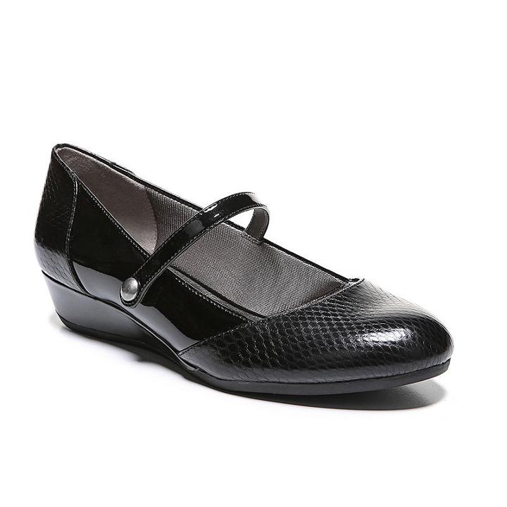 Lifestride Flora Women's Wedge Mary Jane Shoes, Size: 7 Wide, Black