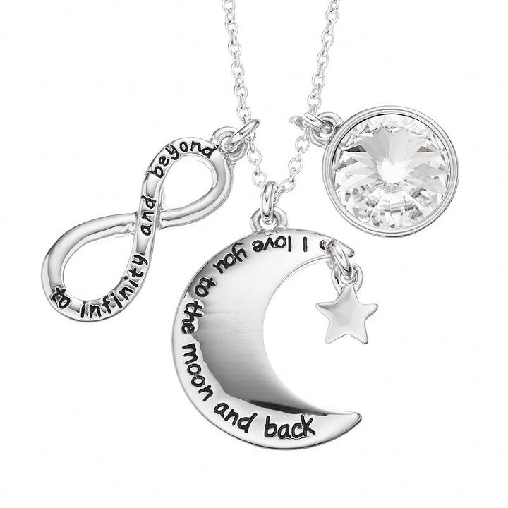 Charming Inspirations Moon & Infinity Charm Necklace, Women's, White