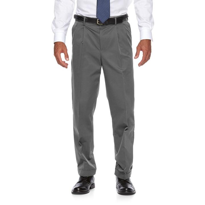 Men's Croft & Barrow&reg; No-iron Relaxed-fit Pleated Pants, Size: 38x34, Med Grey