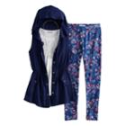 Girls 7-16 Knitworks Tank Top, Leggings & Anorak Hoodie Vest Set With Necklace, Size: Xl, Blue (navy)