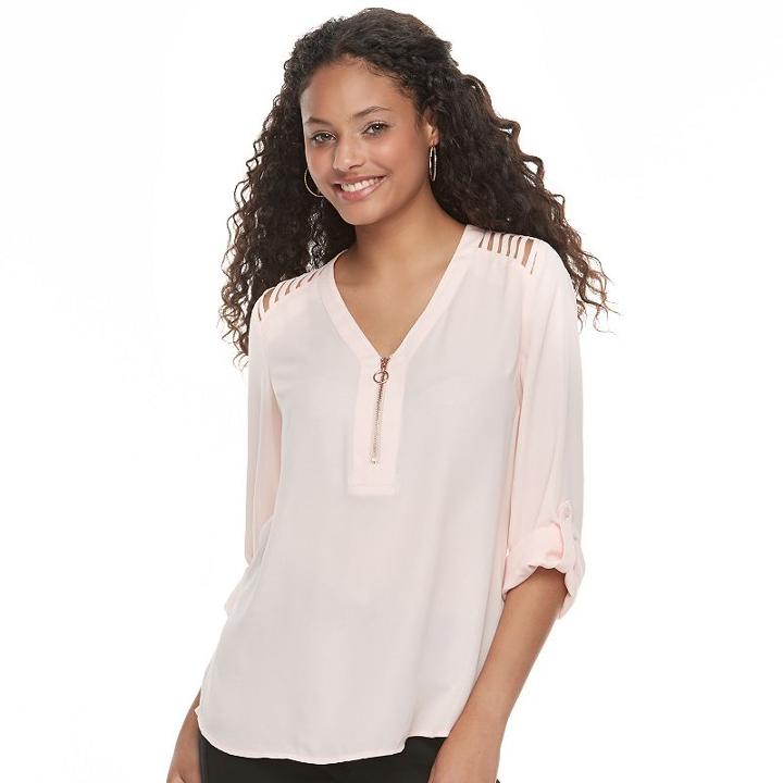 Juniors' Candie's&reg; Strappy Shoulder Long Sleeve Top, Girl's, Size: Xl, Brt Pink