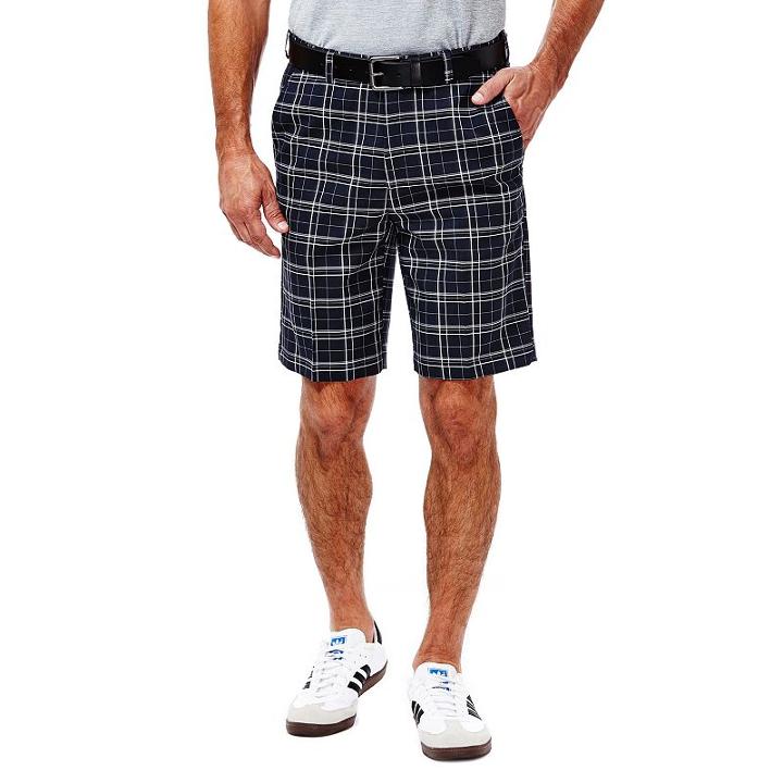 Big & Tall Haggar Classic-fit Plaid Expandable Waistband Shorts, Men's, Size: 54, Blue (navy)