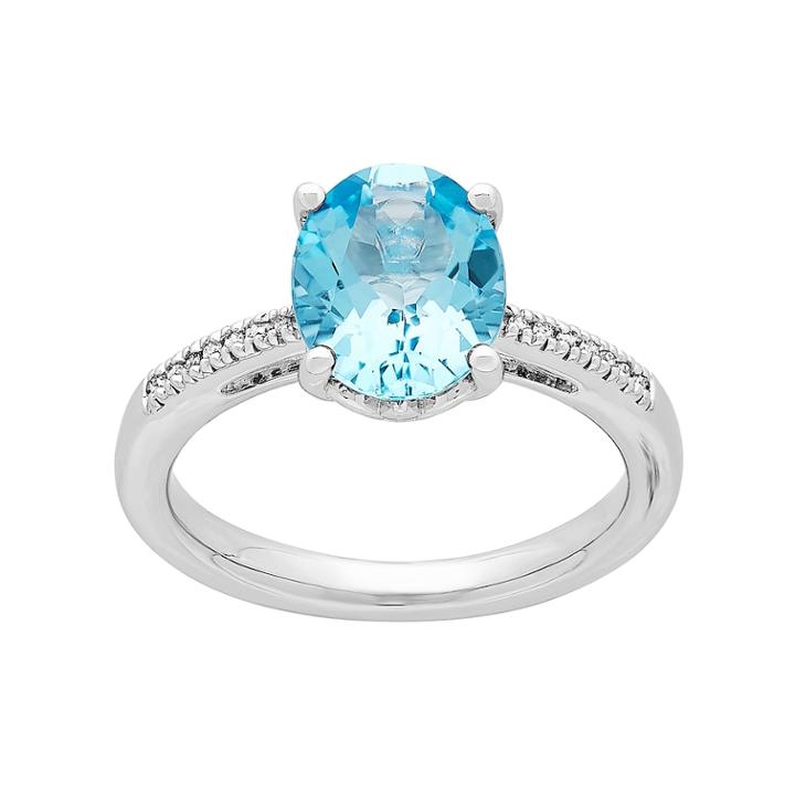 Sterling Silver Blue Topaz & Diamond Accent Oval Ring, Women's, Size: 8