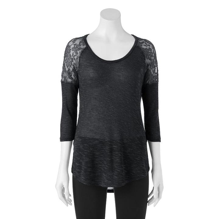 Juniors' Candie's&reg; Illusion Lace Top, Girl's, Size: Medium, Black