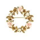 1928 Porcelain Rose Wreath Pin, Women's, Multicolor