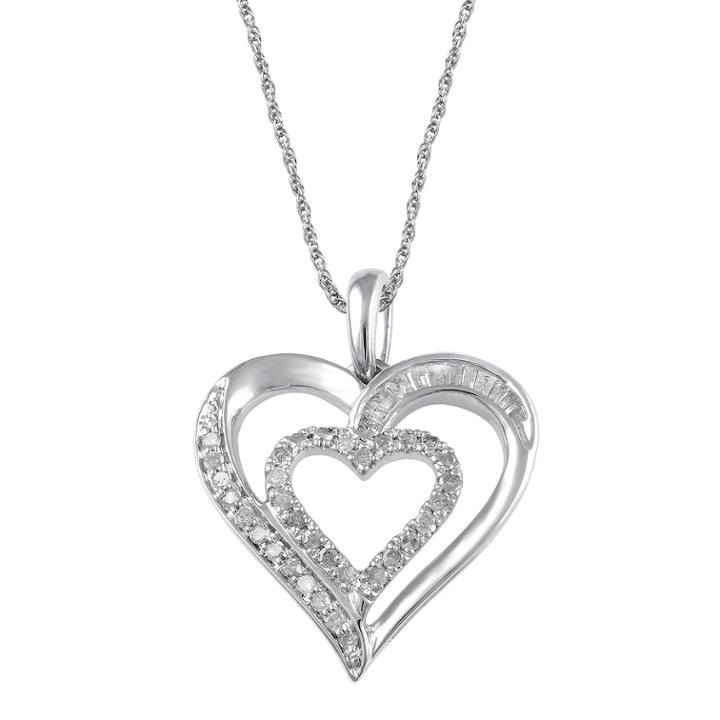 Sterling Silver 1/5 Carat T.w. Double Heart Pendant Necklace, Women's, Size: 18, White