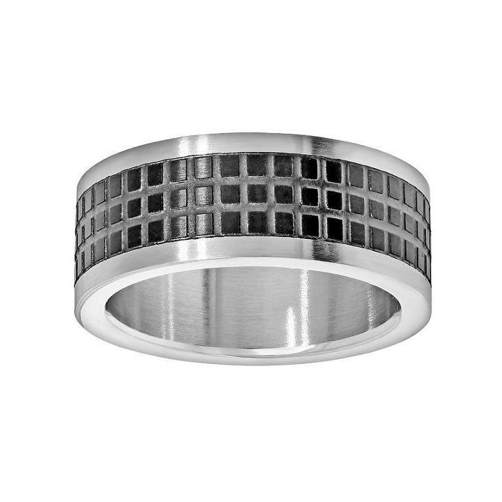 Lynx Stainless Steel Two Tone Grid Band - Men, Size: 10, Black